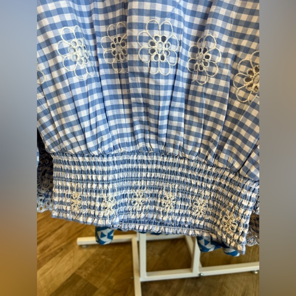 Sail to Sable - Blue Gingham V-Neck Smocked Waist Top - Picture 4 of 5